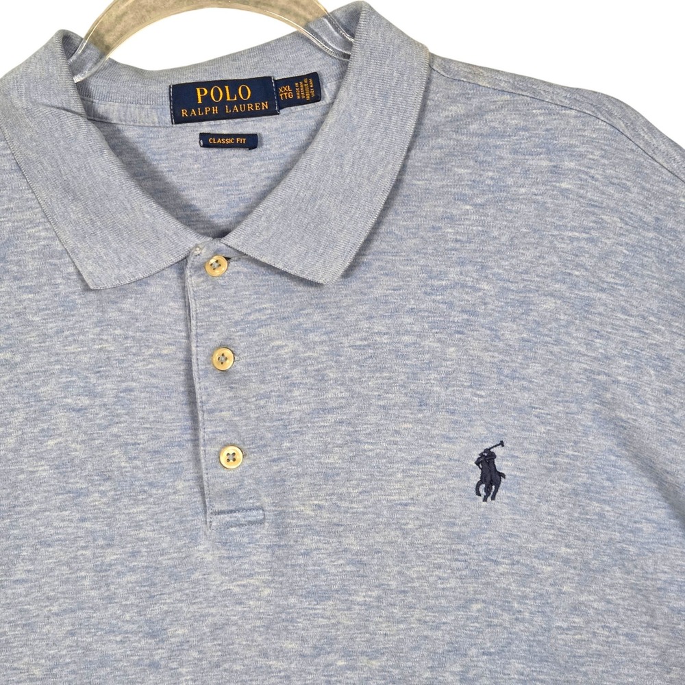 Polo Ralph Lauren Men XXL SS Polo Shirt Light Blue Heathered Classic Fit Cotton